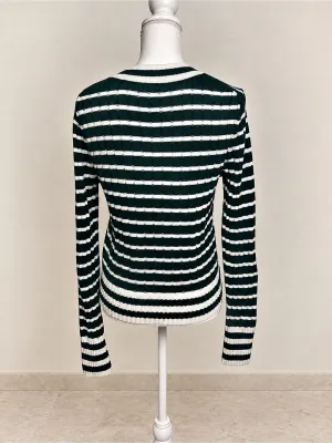 Madewell V-Neck Striped Sweater Striped V-Neck Cotton Cashmere Sweater in Green thumbnail 3