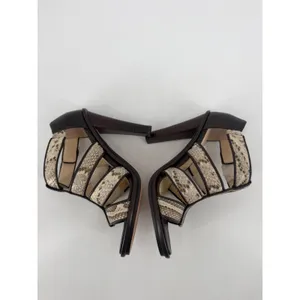 Coach Tamarah Heels Sz 6.5 Brown Snakeskin Turnlock Leather NWOT Mob Wife Caged thumbnail 5