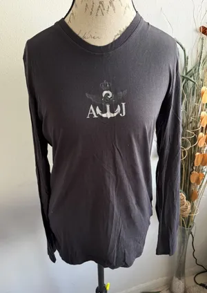 Armani Jeans AJ Men's Long Sleeve T‎ Shirt Anchor Crown Graphic Dark Gray Size m thumbnail 1