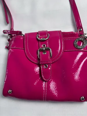 Nine West Hot Pink Patent Leather Crossbody Bag Purse Y2K Vibe shoe-print lining thumbnail 2