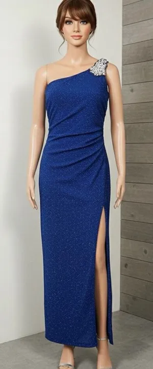 y2K Emerald Sundae one shoulder gown dress floor length xxsmall blue glitter thumbnail 1