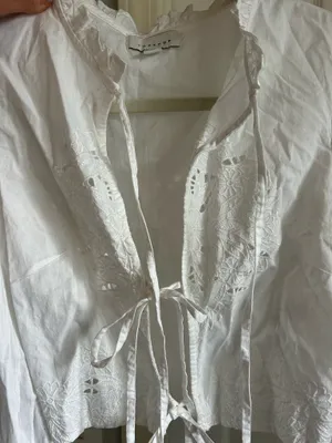 Topshop White long sleeve ruffle tie top thumbnail 4