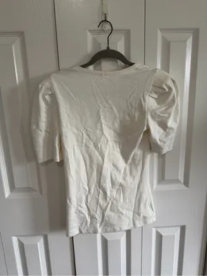 Free People Puff Sleeve White Heathered T-Shirt NWT Size Small thumbnail 2