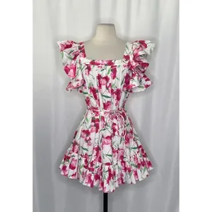 MISA Los Angeles Selma Floral Dress Ruffled A-Line Mini White Pink X-Small thumbnail 2