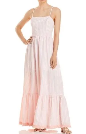 Aqua Pink Striped Maxi Sleeveless Spaghetti Straps Long Dress 100% Cotton Small thumbnail 1