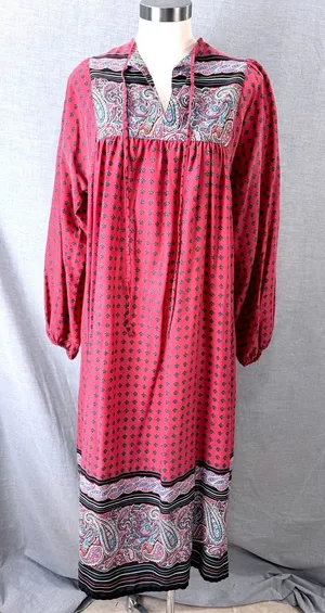 Vintage Robbie Bee Boho Paisley Midi Dress Red Festival Prairie‎ AS IS thumbnail 1
