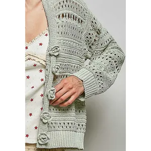 POL Open-Knit Floral‎ Button Cardigan - Large thumbnail 6