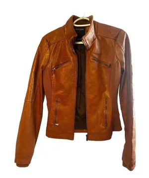 Therapy by Lane Crawford Women’s M Brown Faux Leather Moto Jacket thumbnail 1