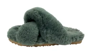 Mou Women's Green Sheepskin Fur Open Toe Crossover Lounge Slide Slipper Sz 7.5 thumbnail 1