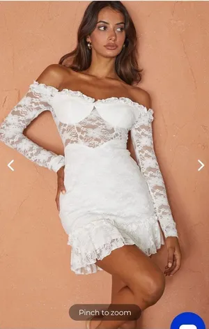 NWT selfie Leslie DOVE OFF-SHOULDER FRILL‎ TRIM LACE MINI DRESS WHITE small thumbnail 1