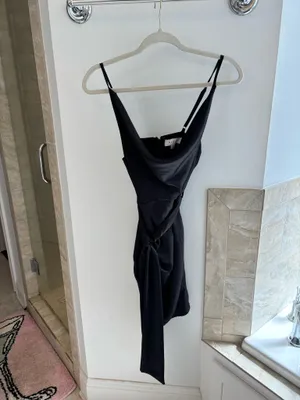 Boutique Black Satin Ruched Mini Dress thumbnail 4