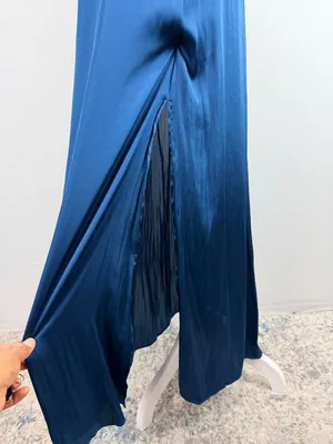 H&M dark teal satin maxi dress minimalist slip with slit and open back vibe 2 thumbnail 11