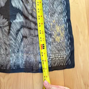 Vintage Jones New York Scarf Grey Gold Metallic Abstract Sheer 100% Silk Luxury thumbnail 6