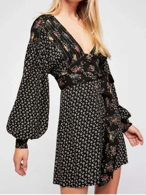 Free People Wonderland Black Floral Mini Dress thumbnail 1