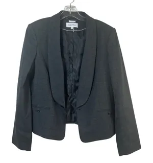 Calvin Klein Charcoal Grey Stretch Shawl Collar Open Front Blazer Size 14 Flaw thumbnail 1