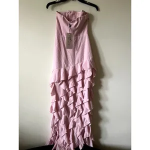 Oh Polly Diletta Ruffle Trim Strapless Gown Light Pink Maxi Dress size 2 New thumbnail 5