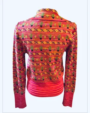 Zara Cactus Flower Polo Cardigan Sweater Pink Yellow Green Button Front S Desert thumbnail 6