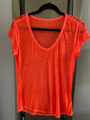 Athleta Neon Coral Short Sleeve V-Neck Tee thumbnail 1