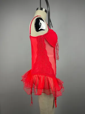 Victoria's Secret Red Lace Mesh Bustier Teddy 36C Y2K Ruffle thumbnail 4
