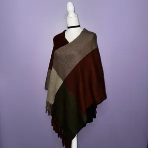 NEW Boutique Color Block Poncho with Fringe thumbnail 6