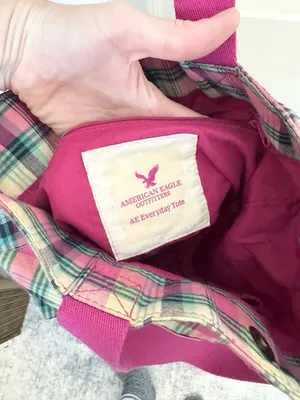 Vintage American Eagle AE Everyday Tote Pink Plaid “77” Canvas Y2K Shoulder Bag thumbnail 6