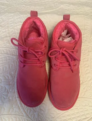 UGG Kids Bright Pink Suede Lace-Up Shearling Boots thumbnail 1