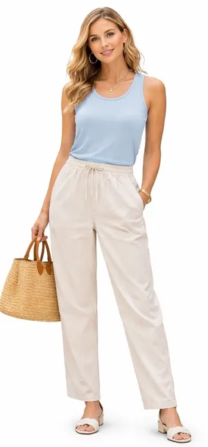 Faherty Arlie Day Pants Women‎ XS Ivory Organic Cotton Linen Drawstring Coastal thumbnail 1