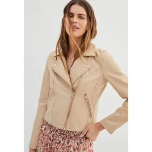 Abercrombie & Fitch Vegan Leather Moto Jacket Womens Tan S thumbnail 2