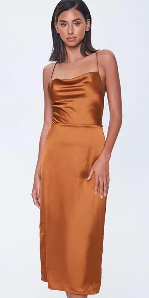Forever 21 Orange Silk Open Back Dress thumbnail 1