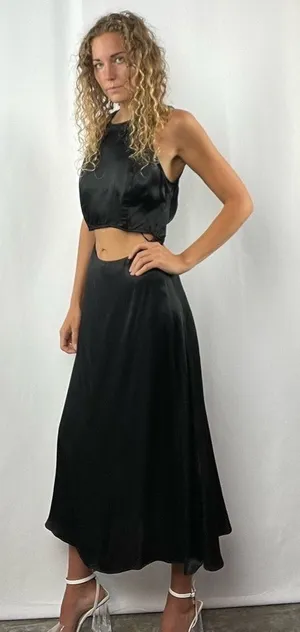 Zara‎ Satin Cut Out Sleeveless Midi Dress in Black Size Small thumbnail 1
