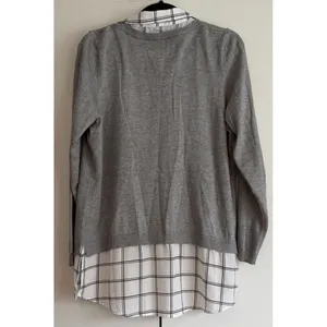 Adrianna Papell Womens Grey Layered Look Sweater Plaid Trim AD1S300211 Large‎ thumbnail 5