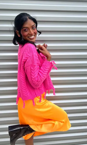 White Fox Orange Satin MIDI Skirt XS thumbnail 1