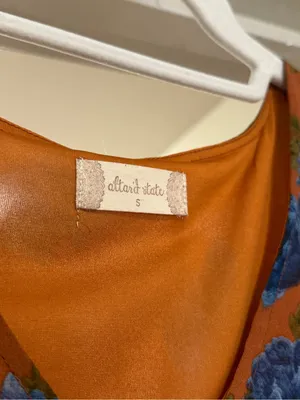 Altar'd State Rust Orange Long-Sleeve Floral V-Neck Dress with Blue Flowers thumbnail 3