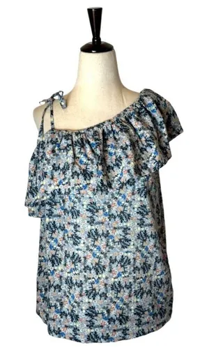 Rebecca Taylor La Vie‎ Shirt Women Medium Blue Floral One Shoulder Top Bohemian thumbnail 1