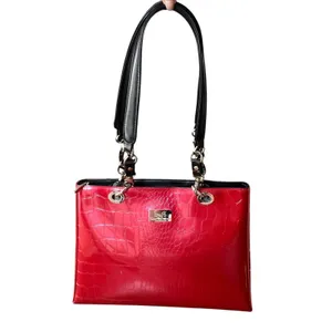 Beijo Shoulder Briefcase Bag Womens Lg Red Croc Embossed Faux Leather Tote Purse thumbnail 12