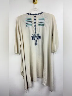 BIYA by Johnny Was Oversized Silk Embroidered Asymmetrical Hem Tunic Dress SZ M thumbnail 5