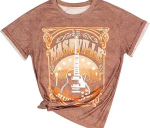 Women Country Music Shirts Nashville Concert Outfit Vintage Guitar Music City Tshirts Short Sleeve Summer Tees Tops thumbnail 2