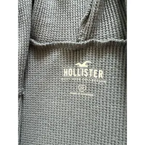 Hollister Slate Blue Gray Waffle Knit Cropped Full Zip Hoodie Women's Medium thumbnail 3