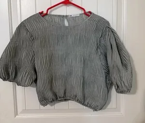 Zara Gray Puff Sleeve Crop Blouse thumbnail 1
