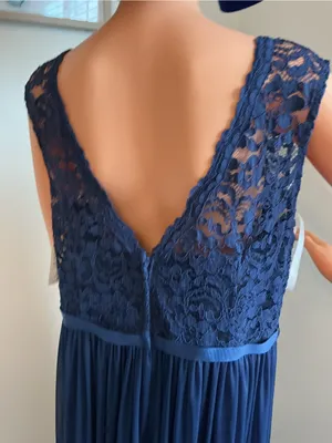 David’s Bridal Navy Lace Chiffon Formal Gown Front Slit Size 18 NWT thumbnail 2