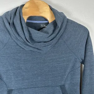 L.L.Bean Cozy Cowl Neck Pullover Womens XL Blue Kangaroo Pocket Stretch Travel thumbnail 2