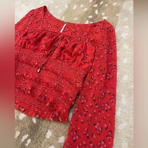 Free people Lolita red purple floral blouse women’s size medium thumbnail 4