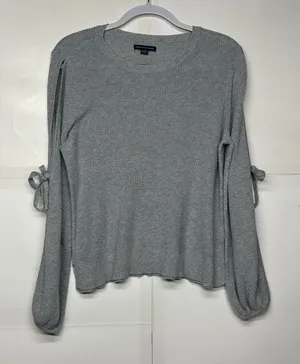American Eagle Women’s Xl Light Gray Knit Sweater Tie Sleeve Casual Top thumbnail 1