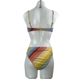 Billabong Brighter Daze Multicolor Stripe Beach Bralette Bikini Swimwear Set M thumbnail 3
