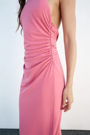Dress halter Pink Ruched Open Back Maxi Long Wedding Party Coctail thumbnail 9