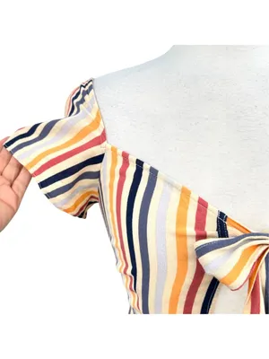 Leith Striped Tie-Front Midi Dress Multicolor Short Sleeves Size XS Coastal Boho thumbnail 2