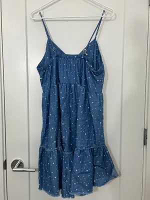 New Jodifl Large Starry Dotted Chambray Denim Babydoll Dress thumbnail 8