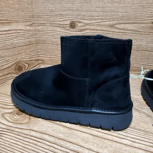 Black Ankle Boots Women Sz 6 Faux Suede Memory Foam Lined Winter Snow Warm‎ Zip thumbnail 6