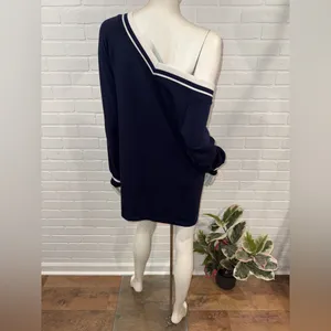Offline by Aerie ChillUp Navy V-Neck Athleisure Dress with White Trim thumbnail 4