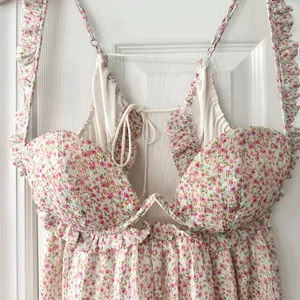 For Love & Lemons Colleen Ivory Red Floral Bustier Mini Babydoll Dress Medium thumbnail 5